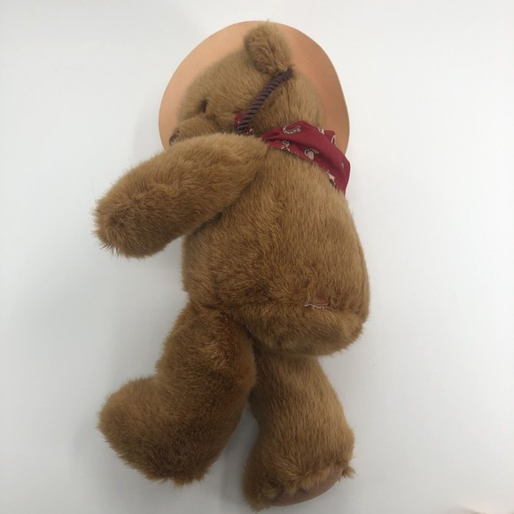 Cowboy Teddy Bear Plush Hat Neckerchief Large 20" Velour Feet Soft No Tag *FLAW - Picture 5 of 12